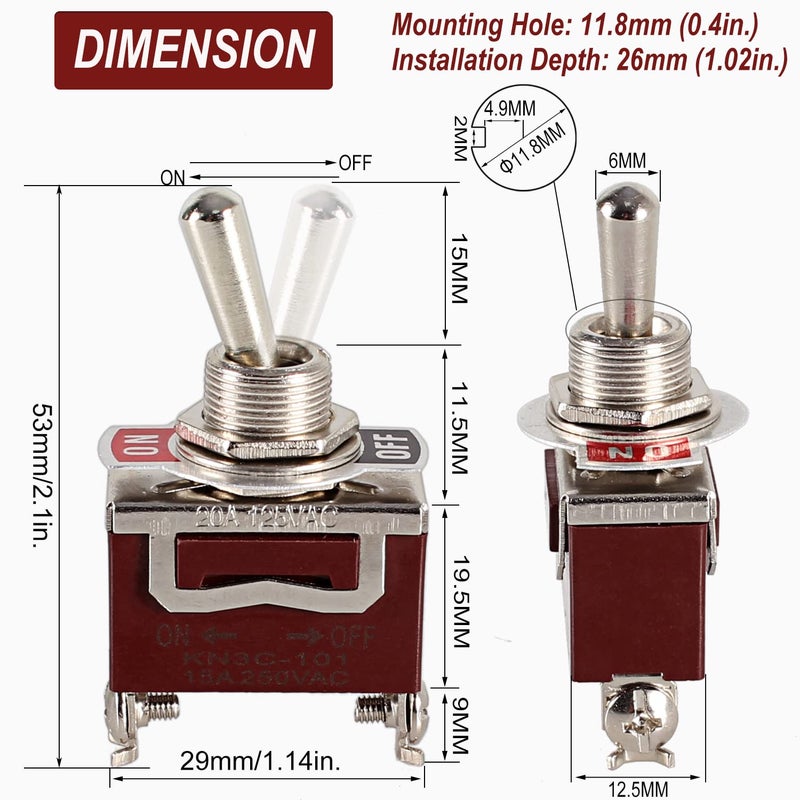 DMWD 2pcs Heavy Duty Rocker Toggle Switch 30A 12VDC / 20A 120VAC SPST 2Pin ON/Off Electric Pull Push Switch Bakelite Housing with Waterproof Boot Cap for Car Truck Boat Marine (Brown) - Image 2